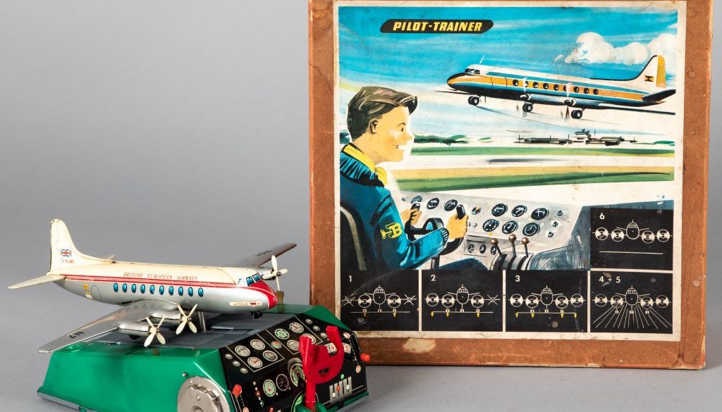German tin lithograph battery operated Pilot Trainer