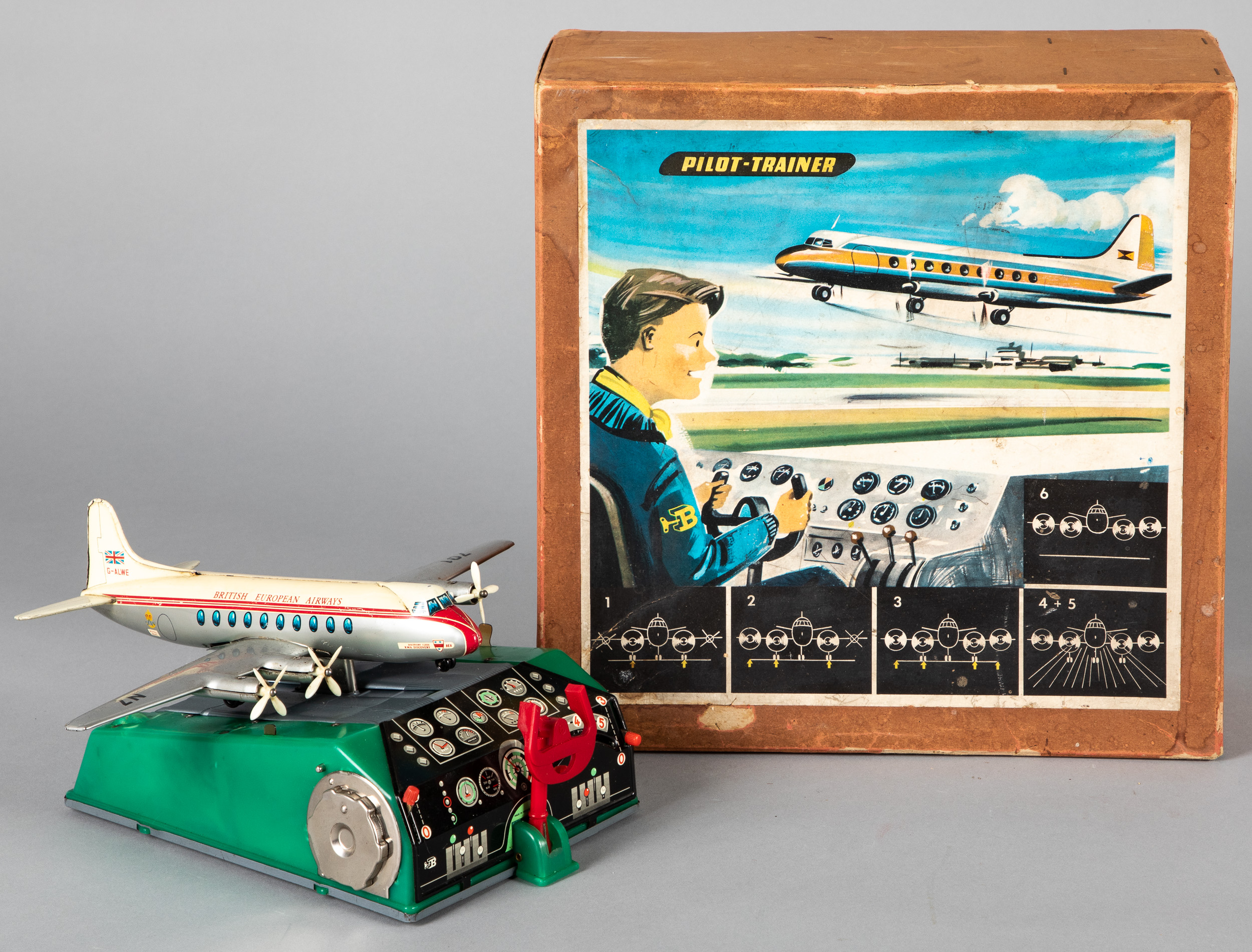German tin lithograph battery operated Pilot Trainer